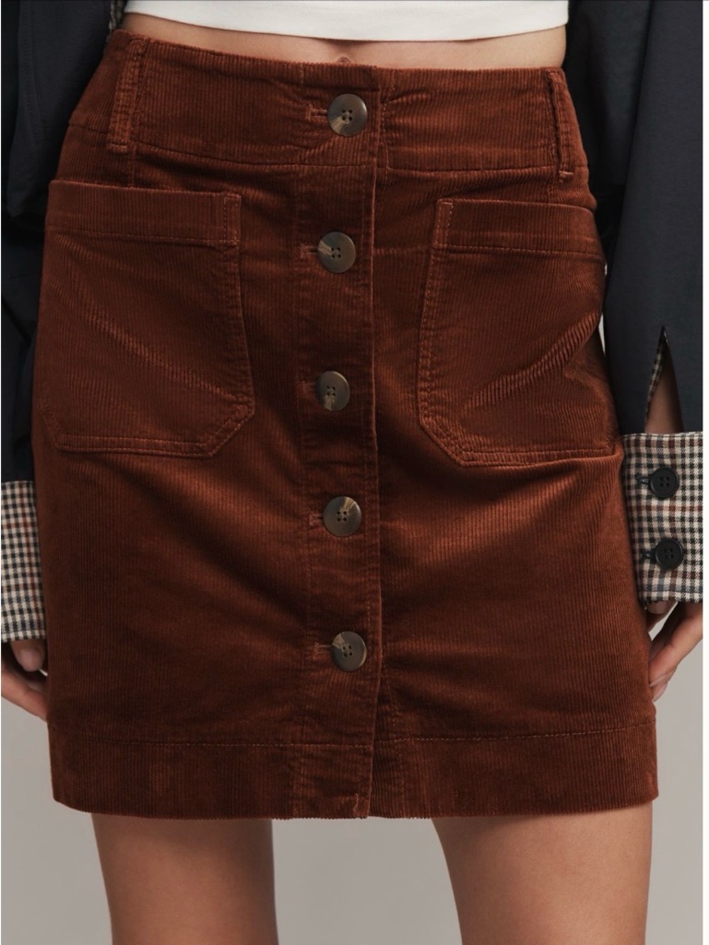 NWT Anthropologie The Colette Corduroy Mini Skirt by Maeve Mink Brown Size XL